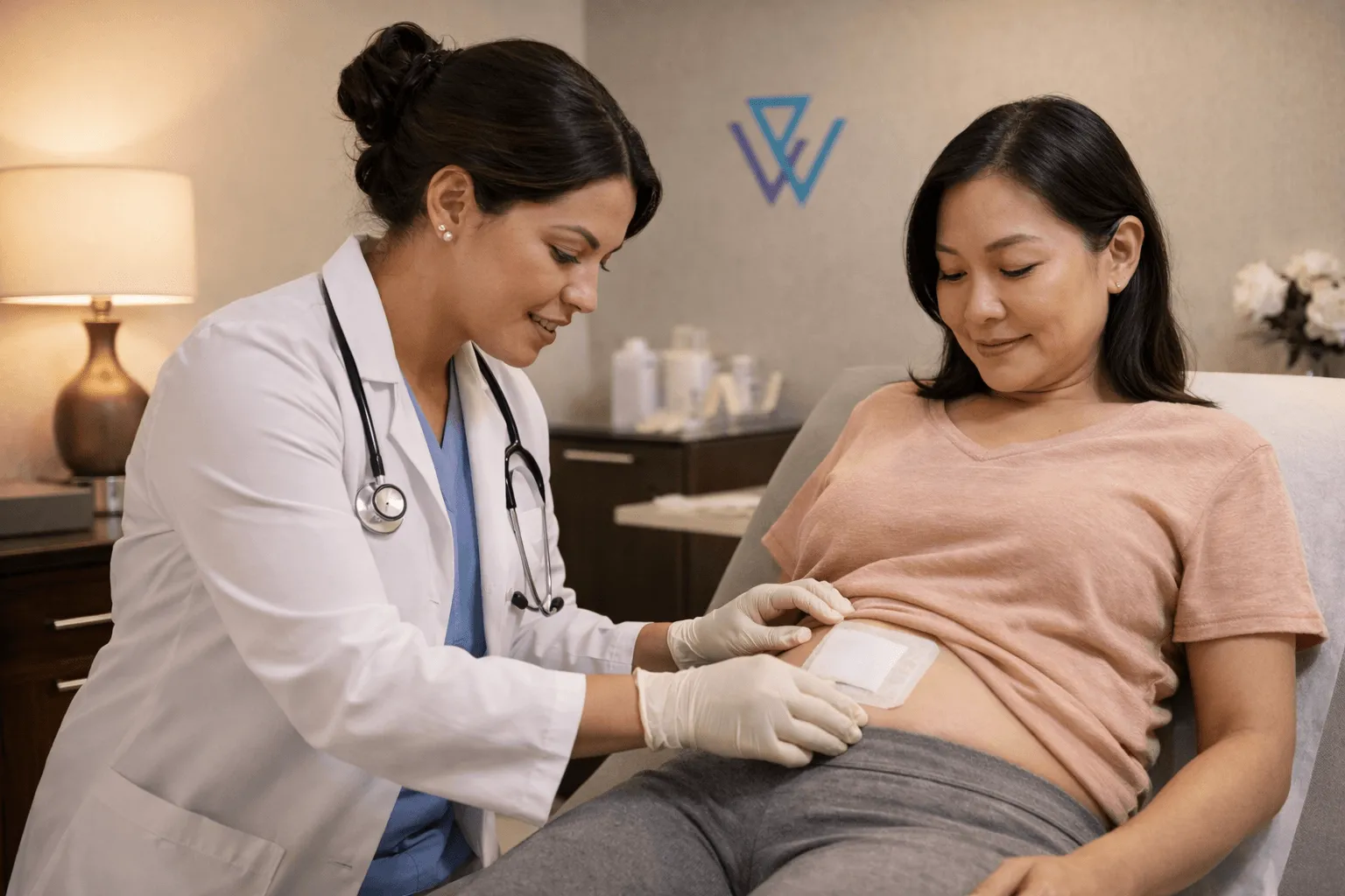 A clinician dressing a post-surgical abdominal wound